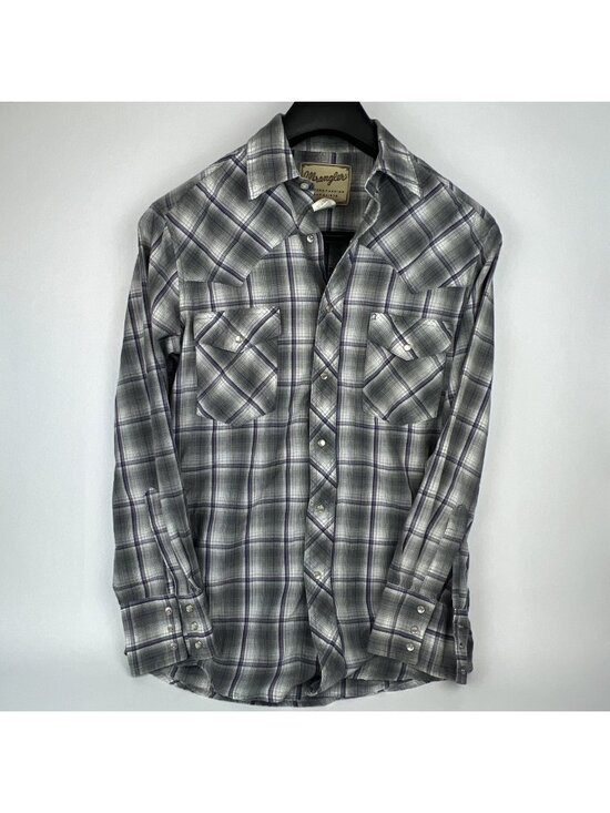 Wrangler Other - Wrangler Western Fashion Mens S Pearl Snap Flannel Shirt Long Sleeve Plaid Gray